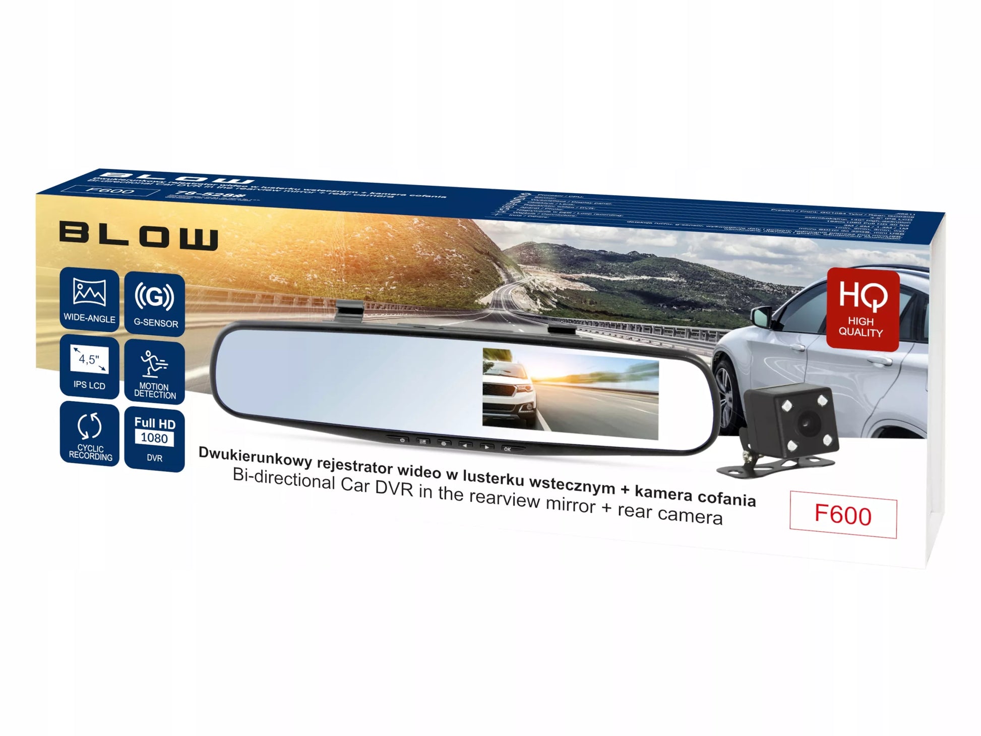 Automobilio kamera, vaizdo registratorius, veidrodėlis priekis/galas FULL HD