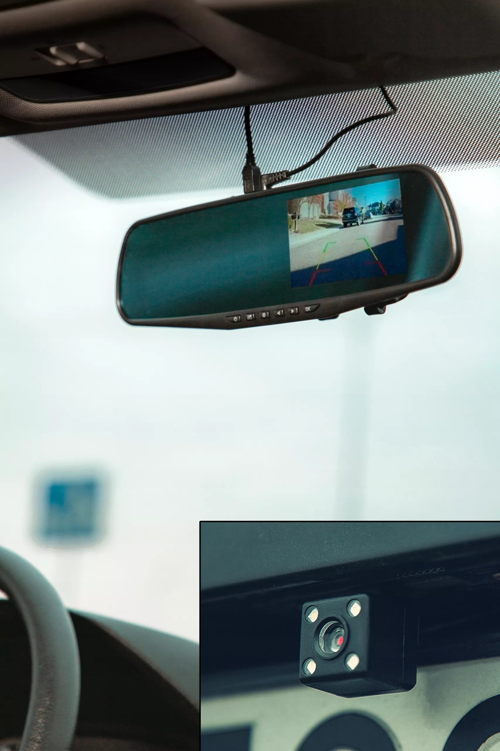 Automobilio kamera, vaizdo registratorius, veidrodėlis priekis/galas FULL HD