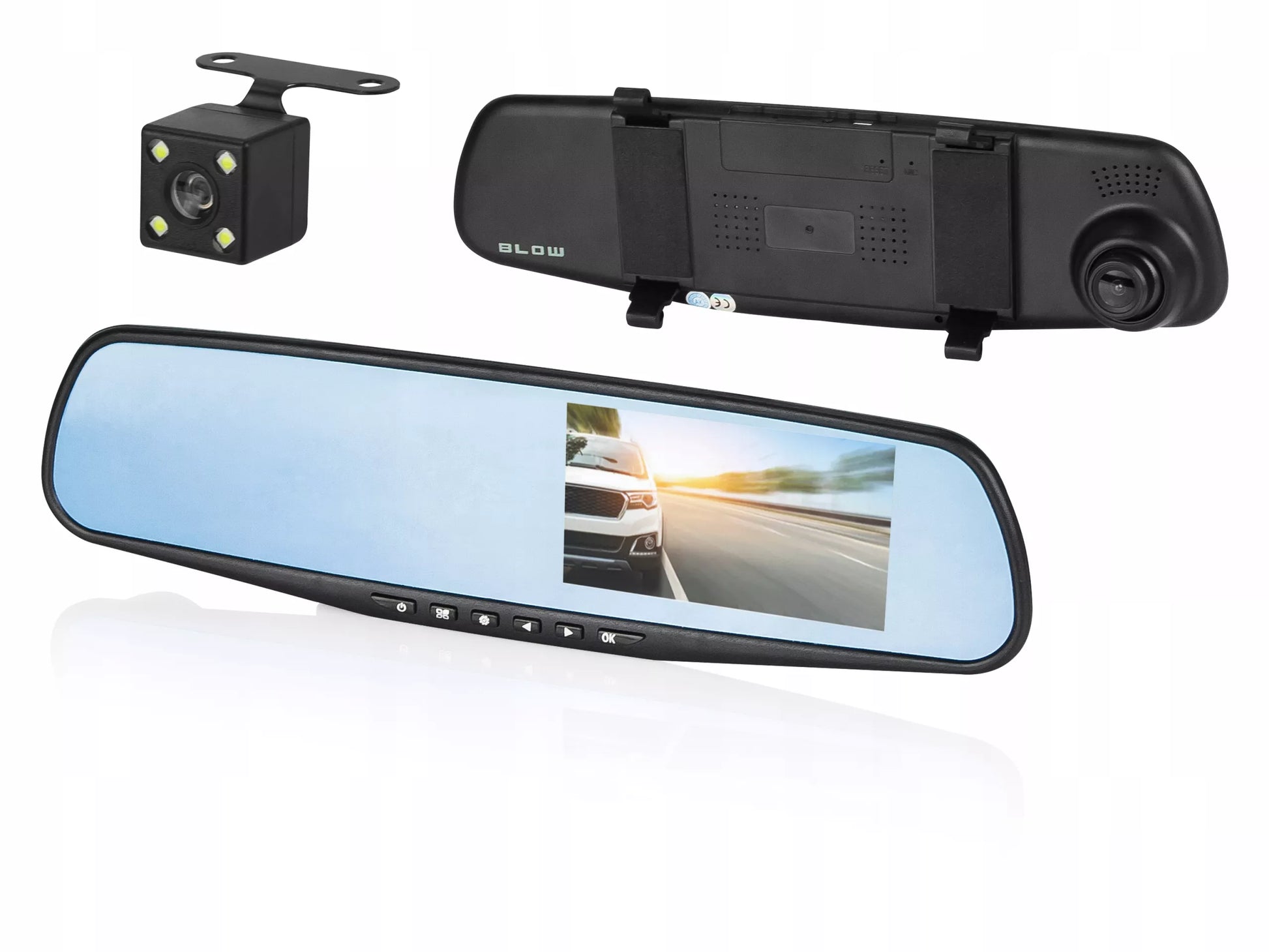Automobilio kamera, vaizdo registratorius, veidrodėlis priekis/galas FULL HD