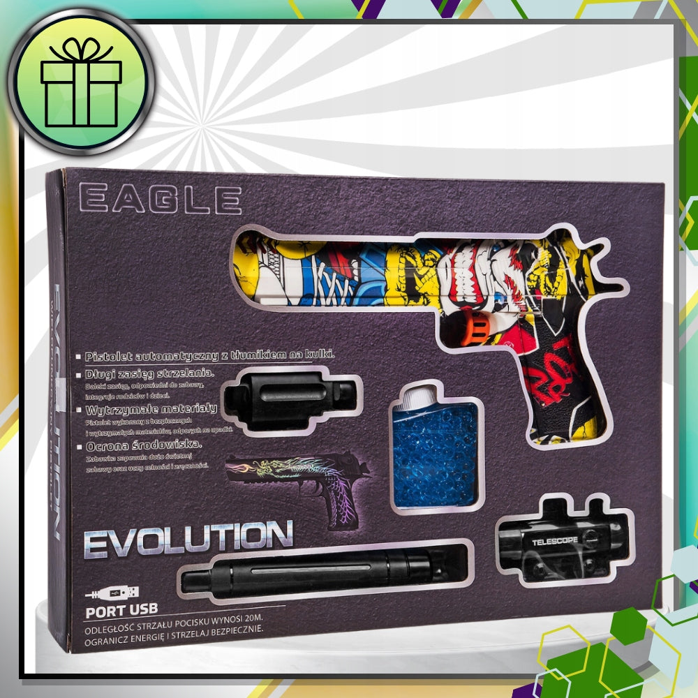 Pistoletas su kulkomis "DEAGLE", automatinis, su vandens kulkomis, su akumuliatoriumi, saugus