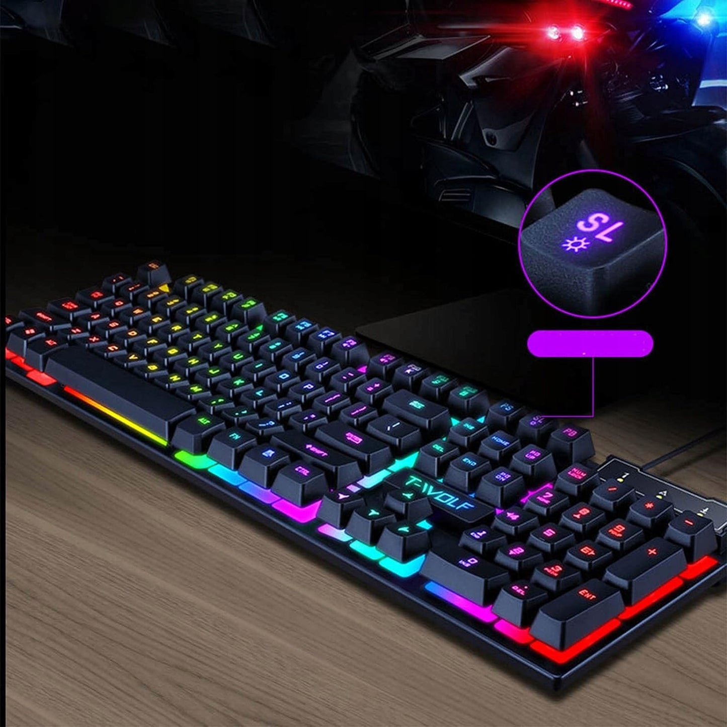 Apšviesta žaidimų klaviatūra žaidėjams + LED RGB pelė