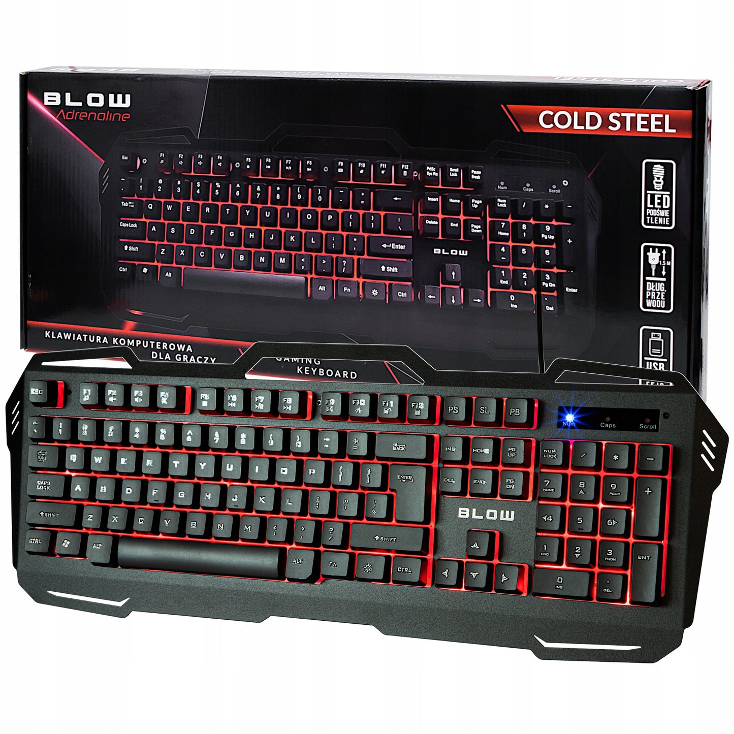 Žaidimų klaviatūra su LED pašvietimu, plieninė, USB, tyli, juoda