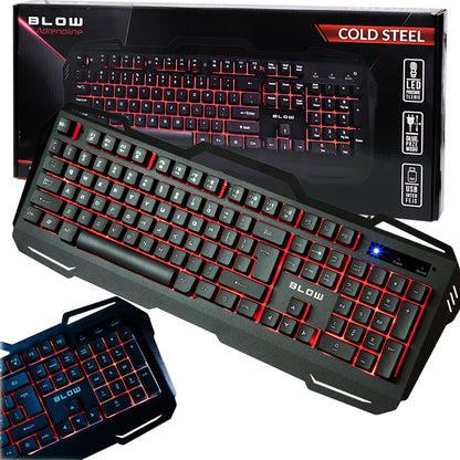 Žaidimų klaviatūra su LED pašvietimu, plieninė, USB, tyli, juoda