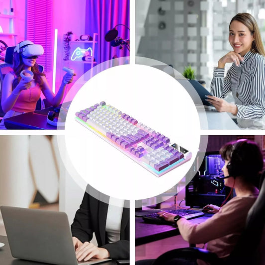 Mechaninė žaidimų klaviatūra su LED apšvietimu, violetinė