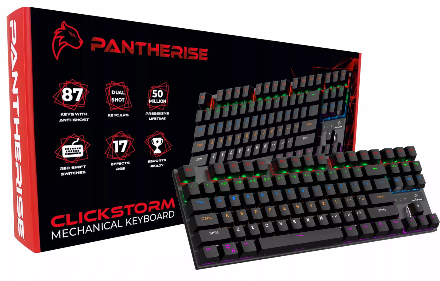 Mechaninė žaidimų klaviatūra su RGB apšvietimu PANTHERISE 87 CLICKSTORM