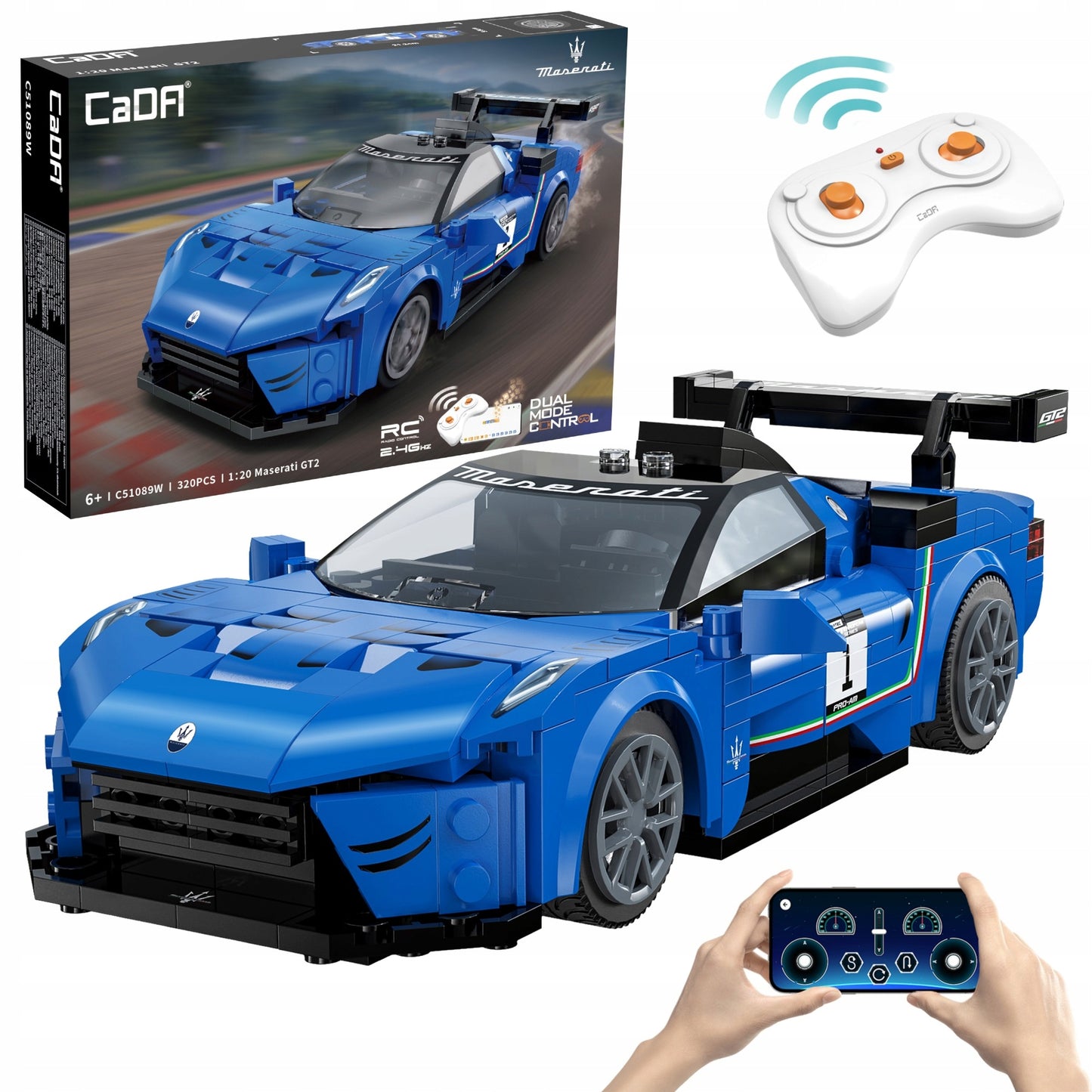 Statybiniai blokeliai CADA MASERATI GT2, sportinis automobilis, 320 elementų, valdomas nuotoliniu būdu RC