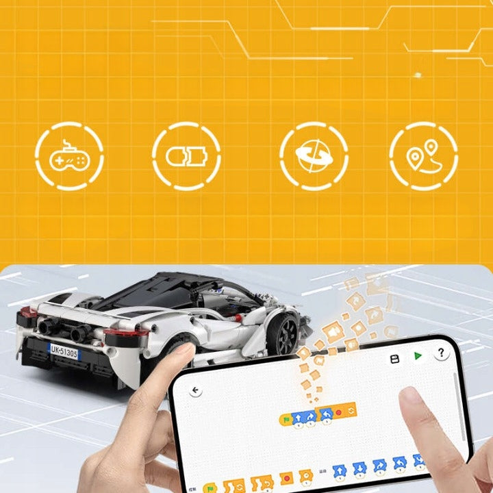 CADA konstruktorius NUOTOLINIU BŪDU VALDOMAS SPORTINIS AUTOMOBILIS SUPER STORM 30CM 402 dalys DUAL