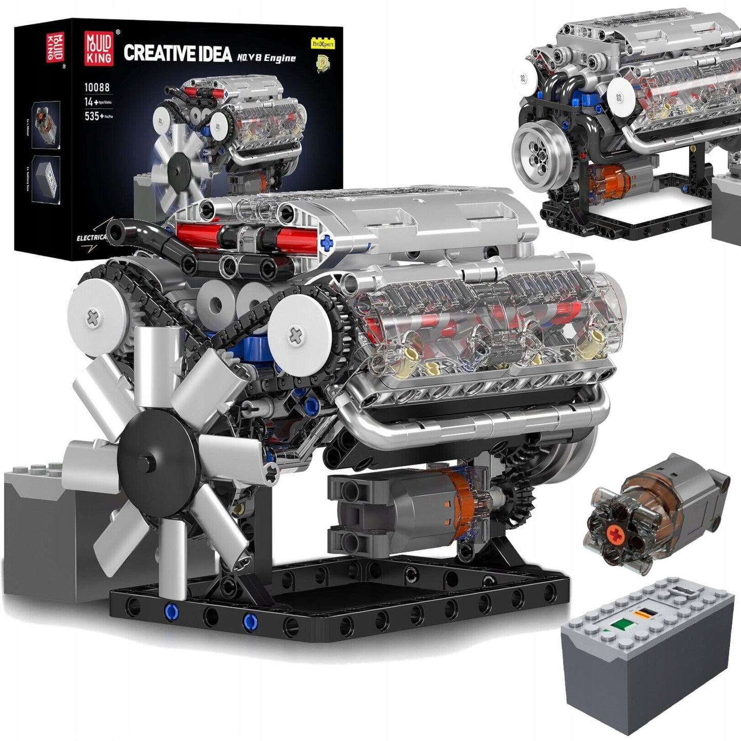 MOULD KING 10088 V8 VARIKLIS MODELIS AŠTUONIŲ CILINDRŲ vidaus DEGIMO VARIKLIS