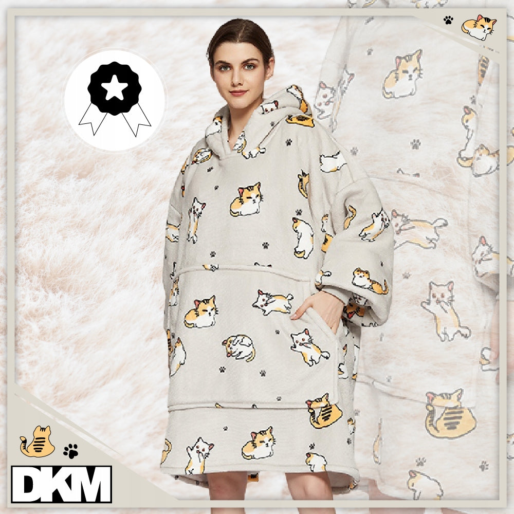 Šilta oversize antklodės džemperis 2 viename, storas XXL, su katėmis. KOCOBLUZA su gobtuvu, patogus