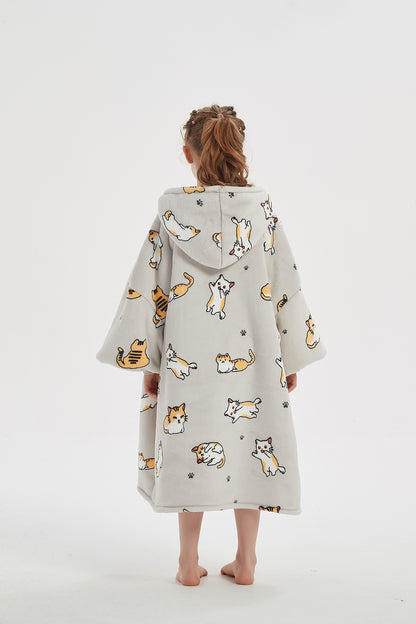 Šilta oversize antklodės džemperis 2 viename, storas XXL, su katėmis. KOCOBLUZA su gobtuvu, patogus