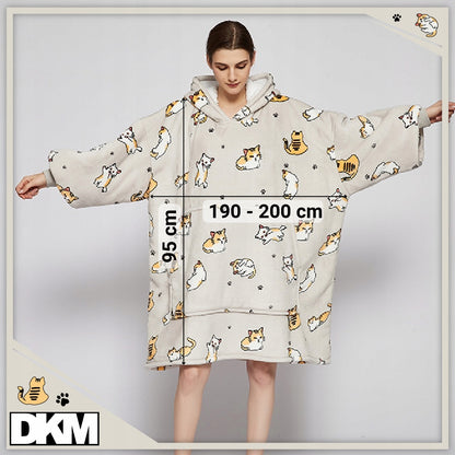 Šilta oversize antklodės džemperis 2 viename, storas XXL, su katėmis. KOCOBLUZA su gobtuvu, patogus