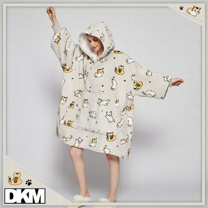 Šilta oversize antklodės džemperis 2 viename, storas XXL, su katėmis. KOCOBLUZA su gobtuvu, patogus
