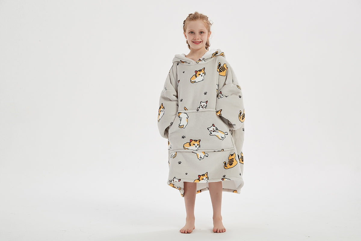 Šilta oversize antklodės džemperis 2 viename, storas XXL, su katėmis. KOCOBLUZA su gobtuvu, patogus