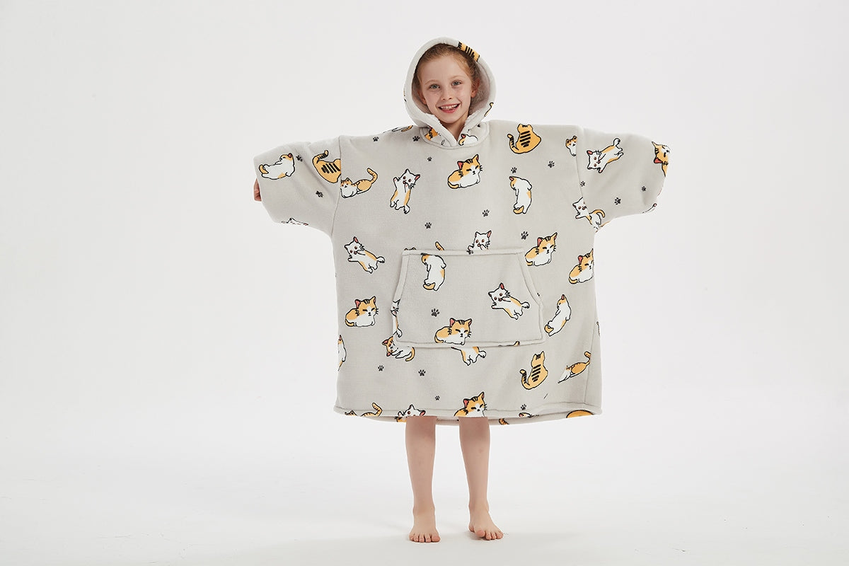 Šilta oversize antklodės džemperis 2 viename, storas XXL, su katėmis. KOCOBLUZA su gobtuvu, patogus