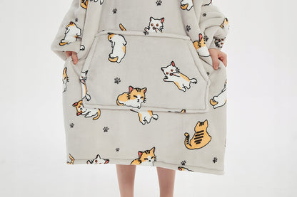 Šilta oversize antklodės džemperis 2 viename, storas XXL, su katėmis. KOCOBLUZA su gobtuvu, patogus