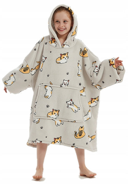 Šilta oversize antklodės džemperis 2 viename, storas XXL, su katėmis. KOCOBLUZA su gobtuvu, patogus