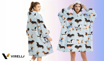 KOC Oversize storas pledinis džemperis su gobtuvu, šuniukai, kailinis, XXL + kojinės