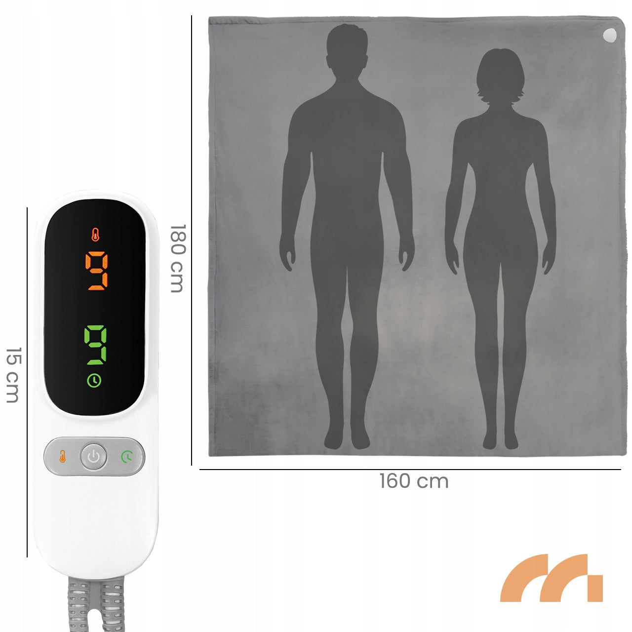 Didelis minkštas elektrinis šildantis pledas, su reguliuojamu laikmačiu ir nuotolinio valdymo pulteliu, 180x160