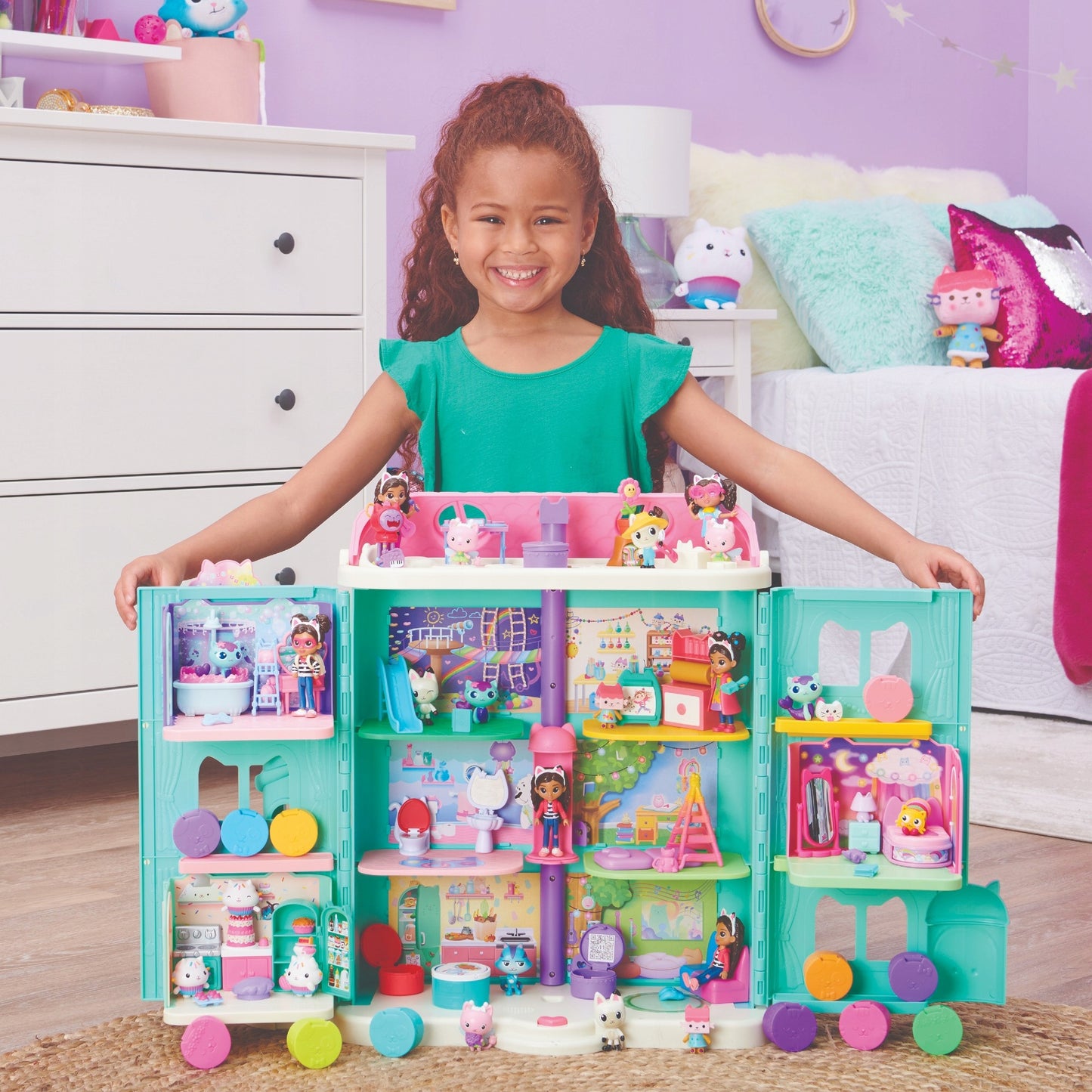 GABBY'S DOLLHOUSE interaktyvus kačių namelis Gabi, didelis 60 cm, su Panduś figūrėlėmis