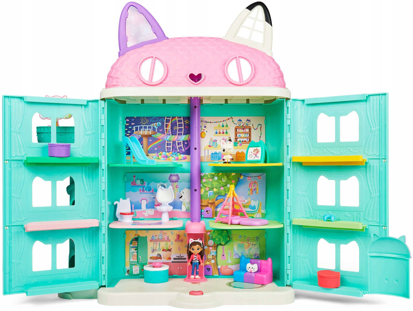 GABBY'S DOLLHOUSE interaktyvus kačių namelis Gabi, didelis 60 cm, su Panduś figūrėlėmis