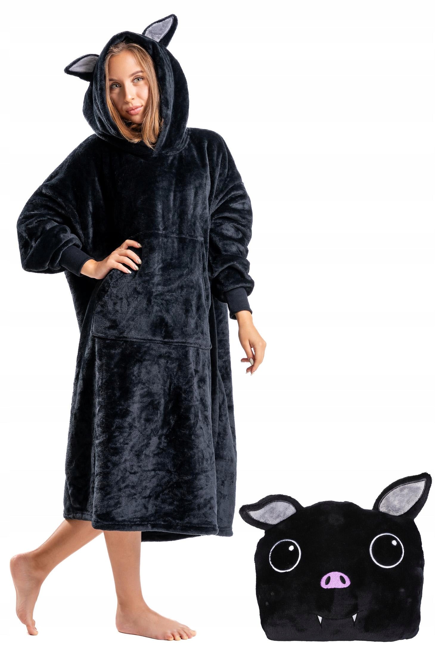 2 viename "KOCOBLUZA" Pagalvė Didelis Hoodie Antklodė su Gobtuvu Šikšnosparnis Šilta MORAJ Uni