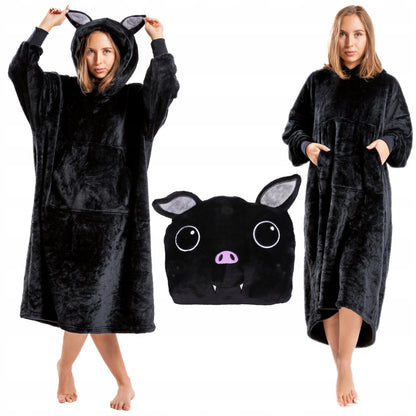 2 viename "KOCOBLUZA" Pagalvė Didelis Hoodie Antklodė su Gobtuvu Šikšnosparnis Šilta MORAJ Uni