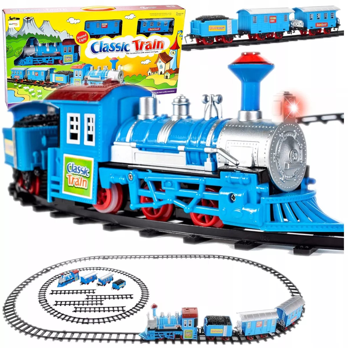 Elektrinis traukinys su bėgiais ir vagonais – rinkinys