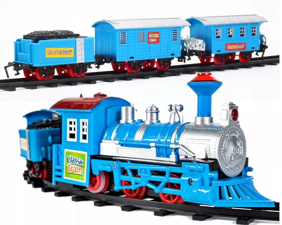 Elektrinis traukinys su bėgiais ir vagonais – rinkinys