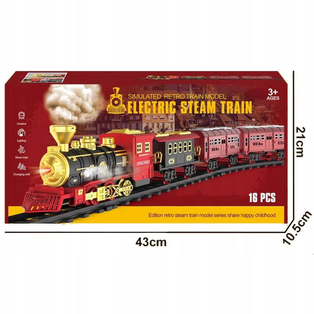 Elektrinis traukinukas su pulteliu, su vagonais ir 450 cm ilgio bėgiais. Kalėdinis traukinys.