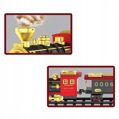 Elektrinis traukinukas su pulteliu, su vagonais ir 450 cm ilgio bėgiais. Kalėdinis traukinys.