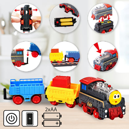 Elektrinis traukinukas, lokomotyvas, atjungiami vagonai, 700 cm lenktynių trasa