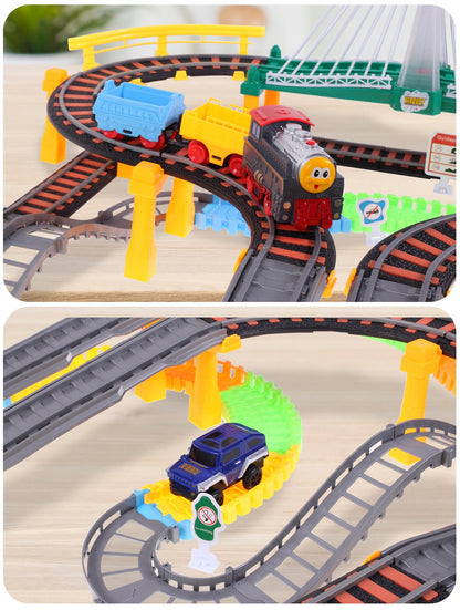 Elektrinis traukinukas, lokomotyvas, atjungiami vagonai, 700 cm lenktynių trasa