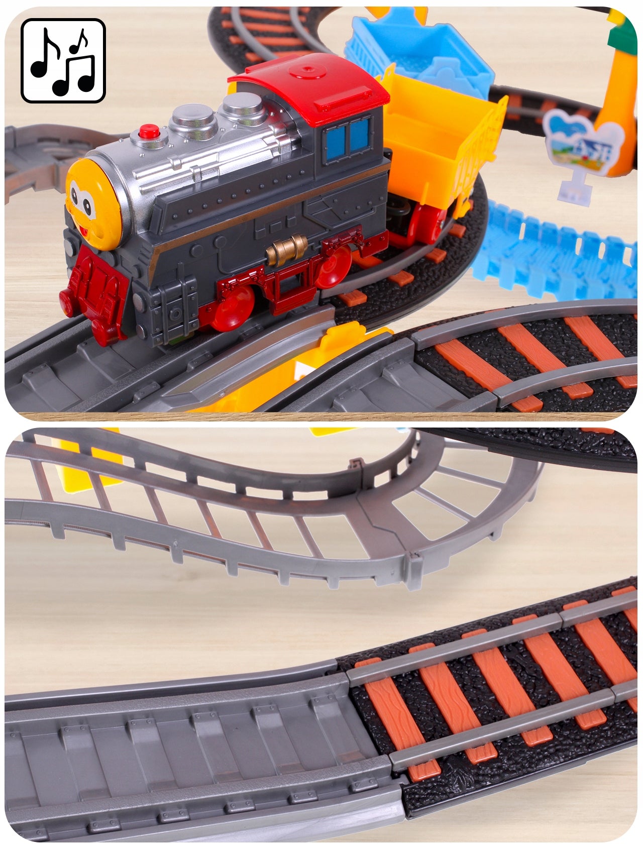 Elektrinis traukinukas, lokomotyvas, atjungiami vagonai, 700 cm lenktynių trasa