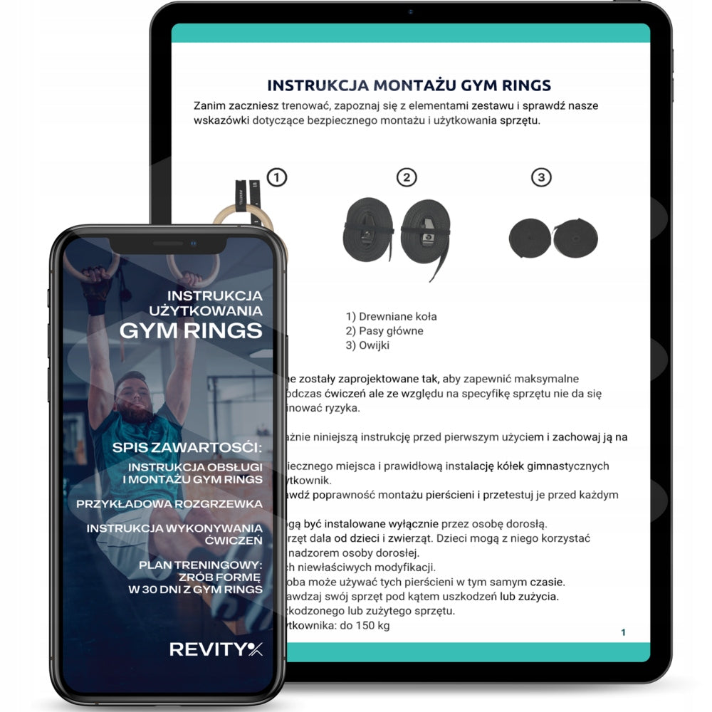 Mediniai gimnastikos žiedai pratimams su matuokliu ir rankenomis