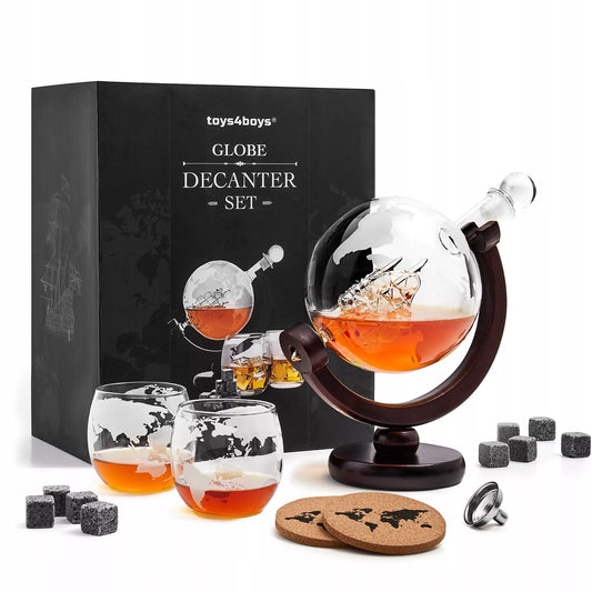 Rinkinys viskiui „Globus“ – grafinas, stiklinės, akmenukai, dovana vyrui