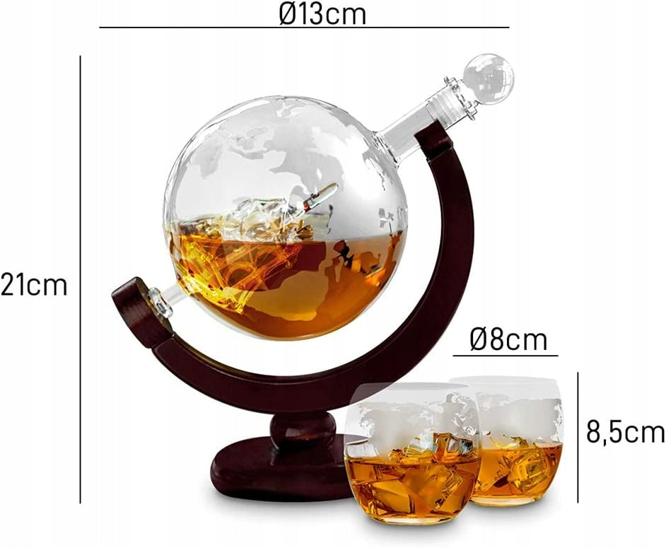 Viskių grafinas "Globus", stiklinės, akmenukai, stilinga dovana tėčiui, RINKINYS