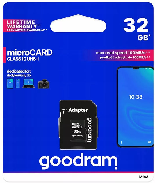 GOODRAM 32GB Micro SDHC atminties kortelė + SD adapteris