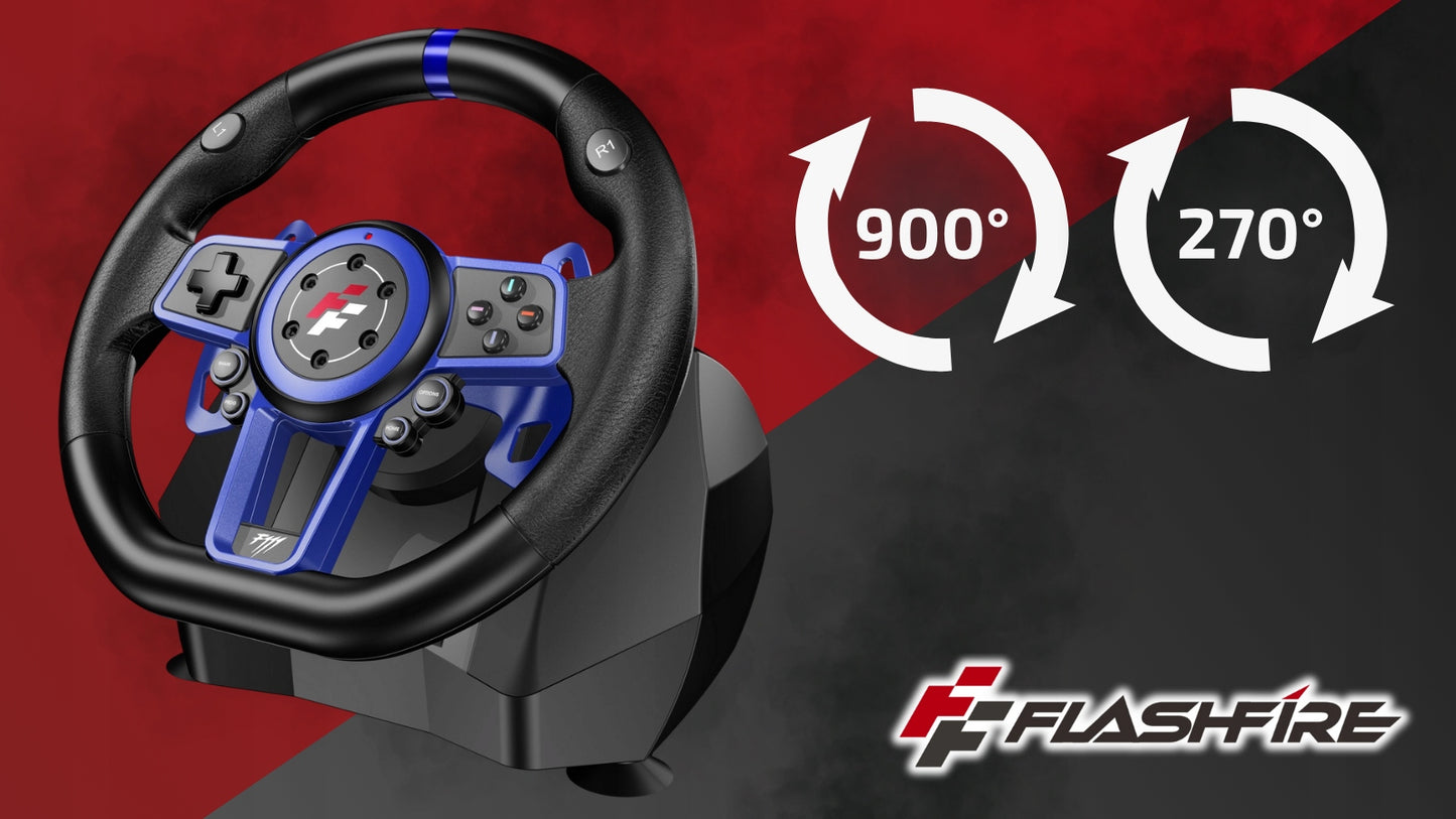 Žaidimų vairas FLASHFIRE F111 6 pavaros 270°/900° PC PS5 PS4 Switch