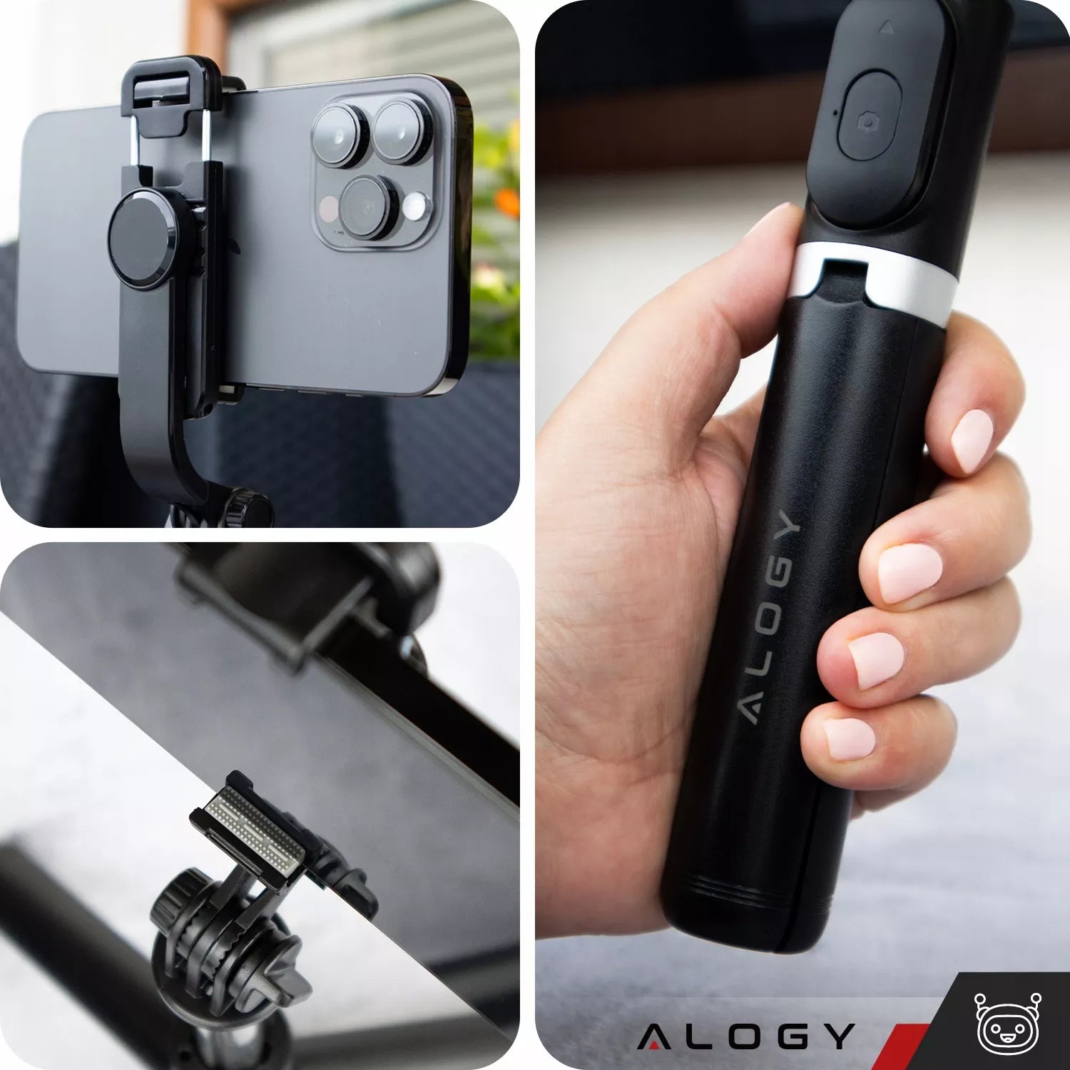 Asmenukių lazdelė, stovas, trikojis, teleskopinis, 360 nuotraukoms + „Bluetooth“ nuotolinio valdymo pultelis – Alogy