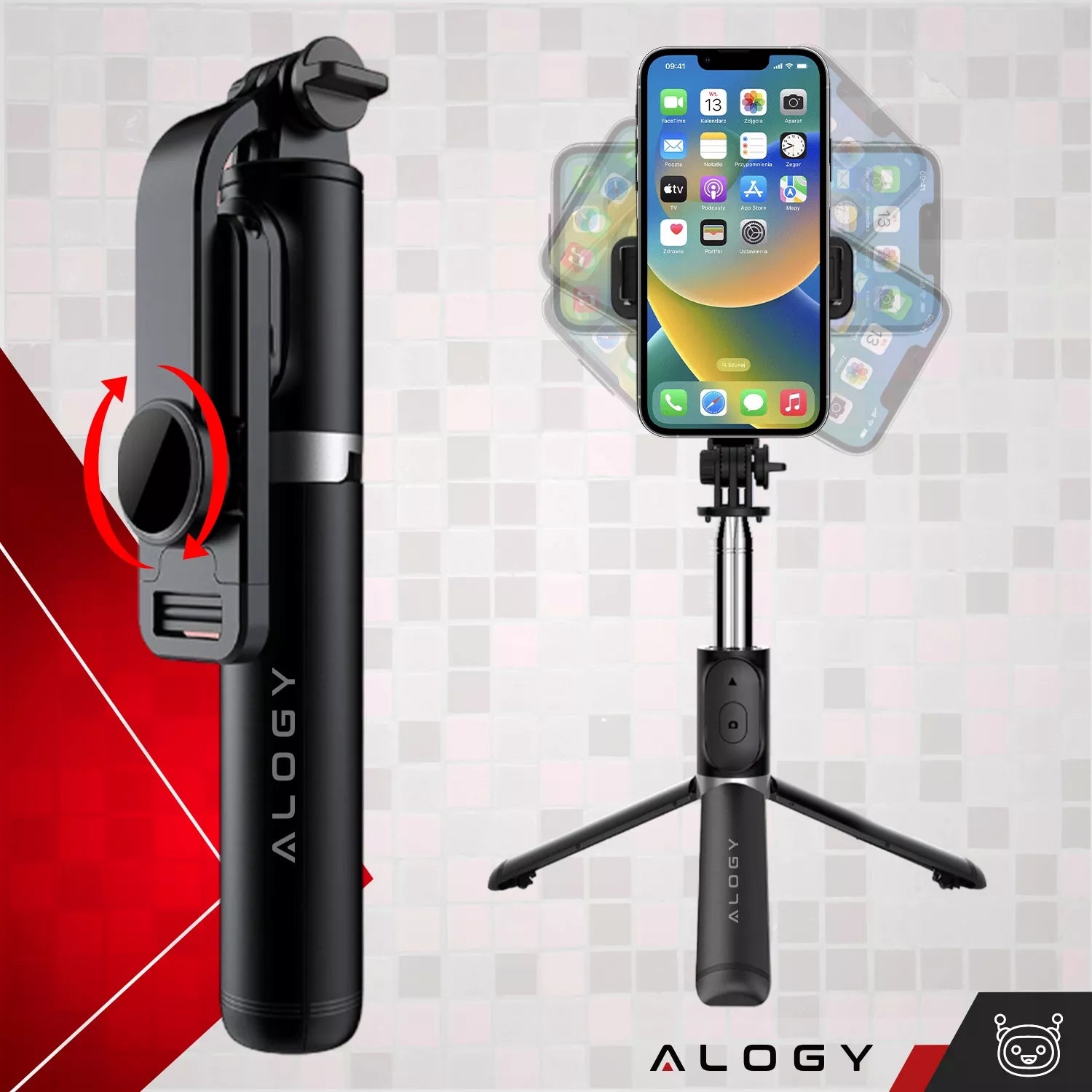 Asmenukių lazdelė, stovas, trikojis, teleskopinis, 360 nuotraukoms + „Bluetooth“ nuotolinio valdymo pultelis – Alogy