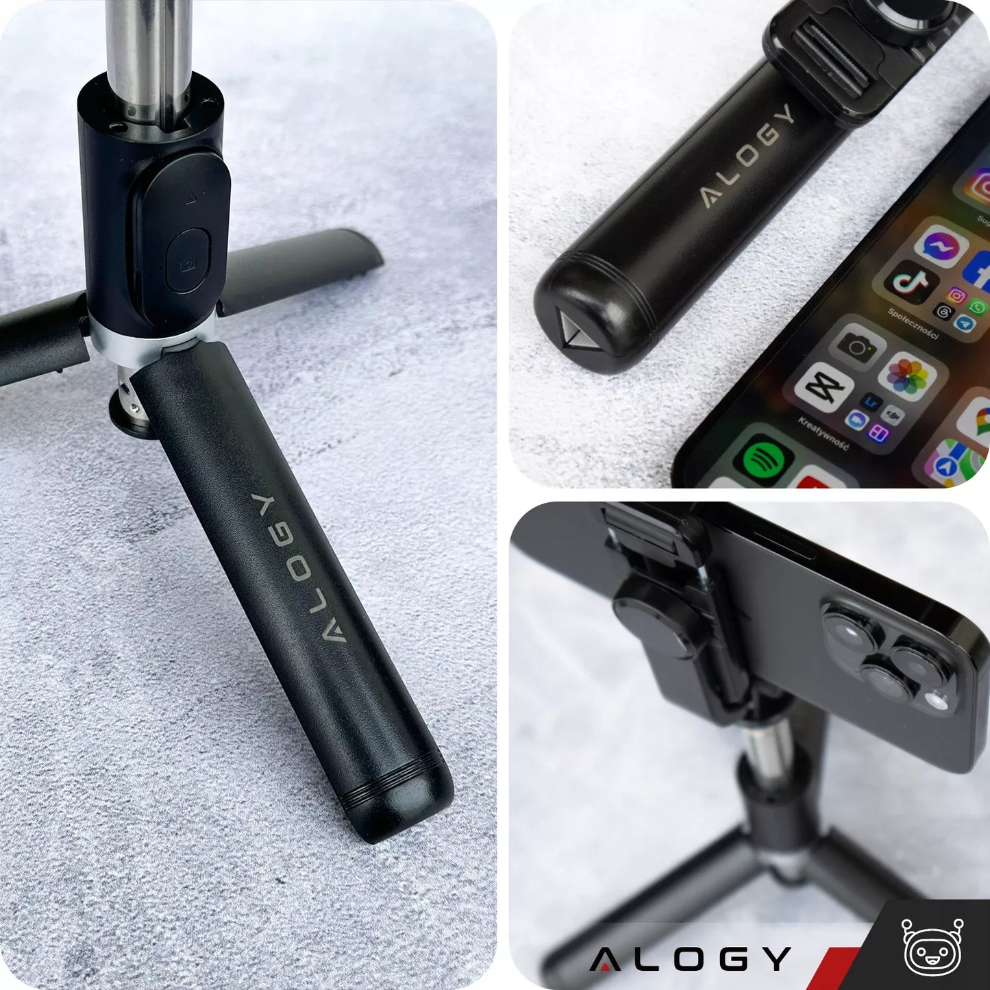 Asmenukių lazdelė, stovas, trikojis, teleskopinis, 360 nuotraukoms + „Bluetooth“ nuotolinio valdymo pultelis – Alogy