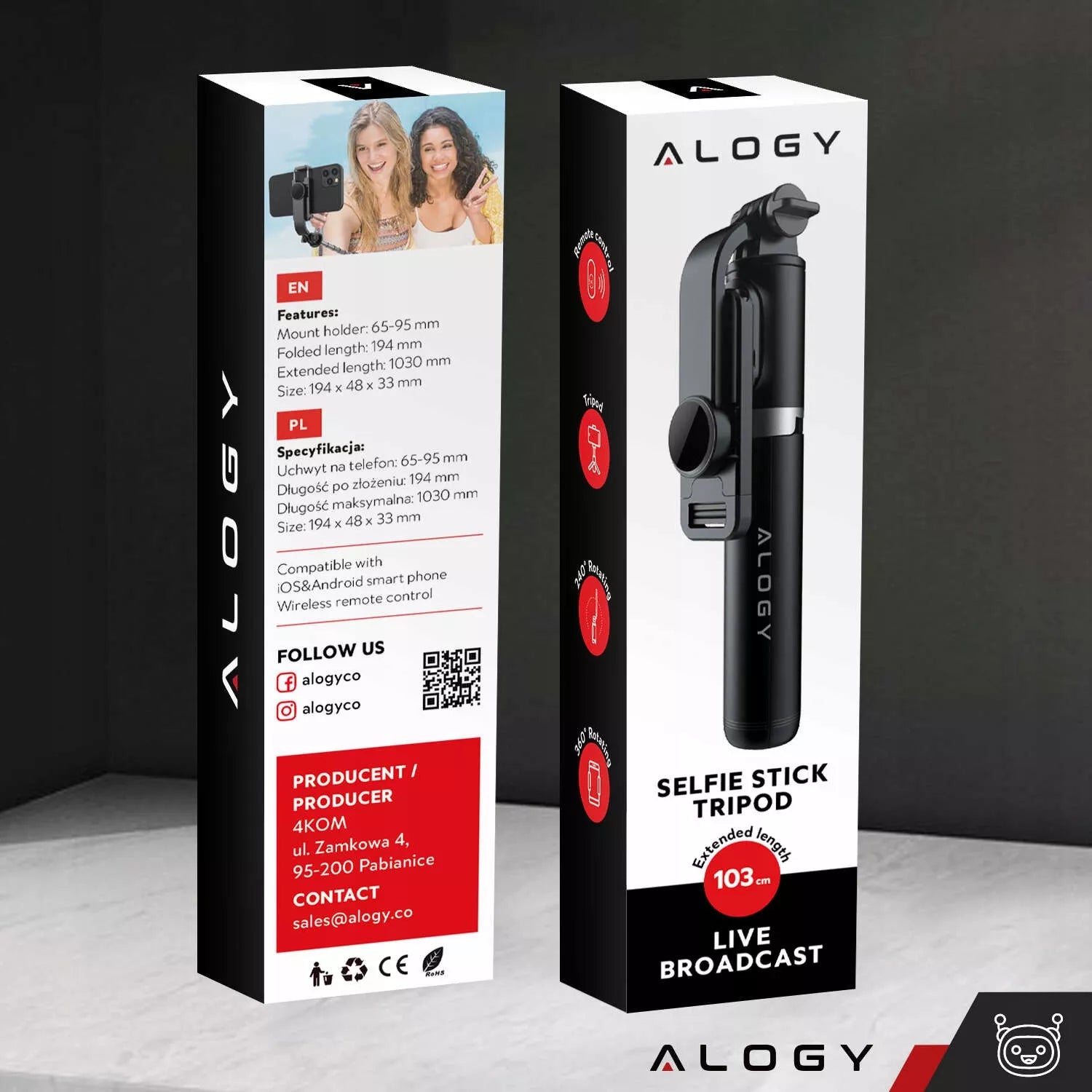 Asmenukių lazdelė, stovas, trikojis, teleskopinis, 360 nuotraukoms + „Bluetooth“ nuotolinio valdymo pultelis – Alogy