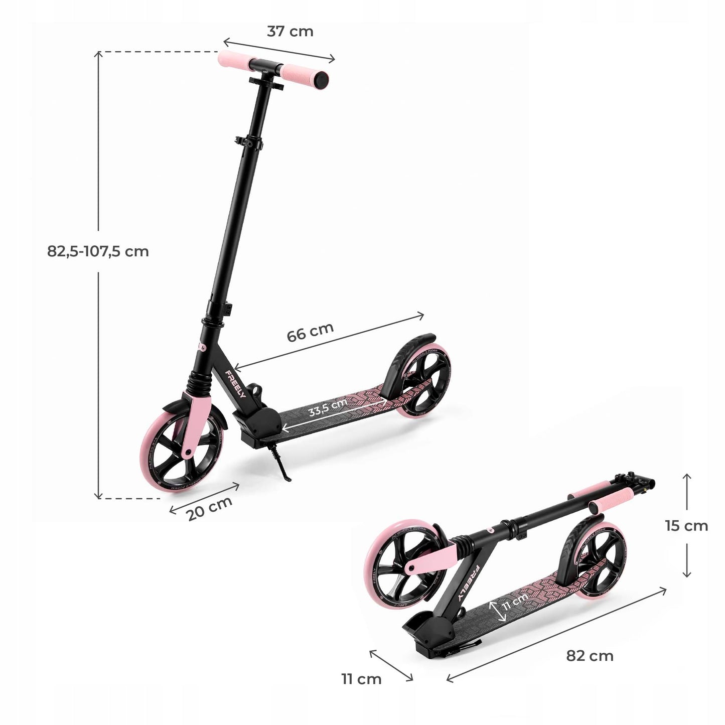 Miesto paspirtukas vaikams ir suaugusiems, sulankstomas iki 100kg, rožinis, FREELY KINDERKRAFT