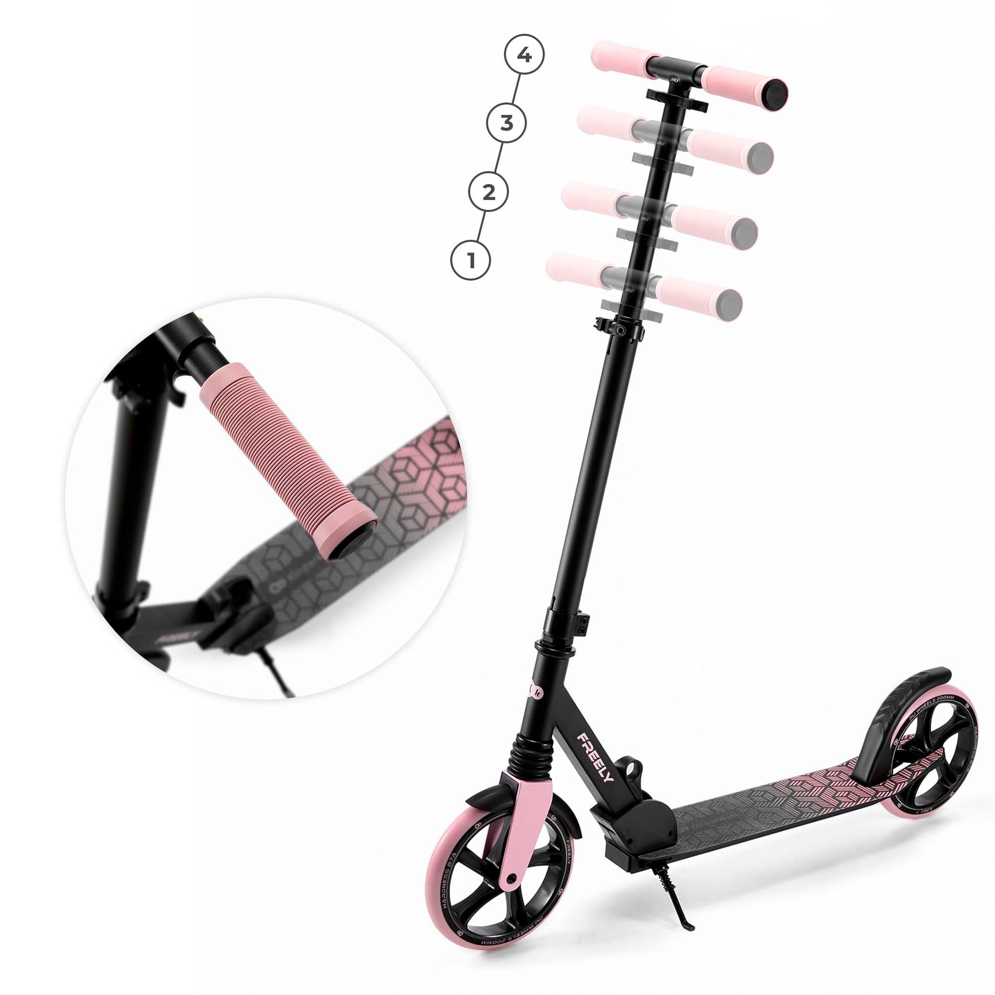 Miesto paspirtukas vaikams ir suaugusiems, sulankstomas iki 100kg, rožinis, FREELY KINDERKRAFT