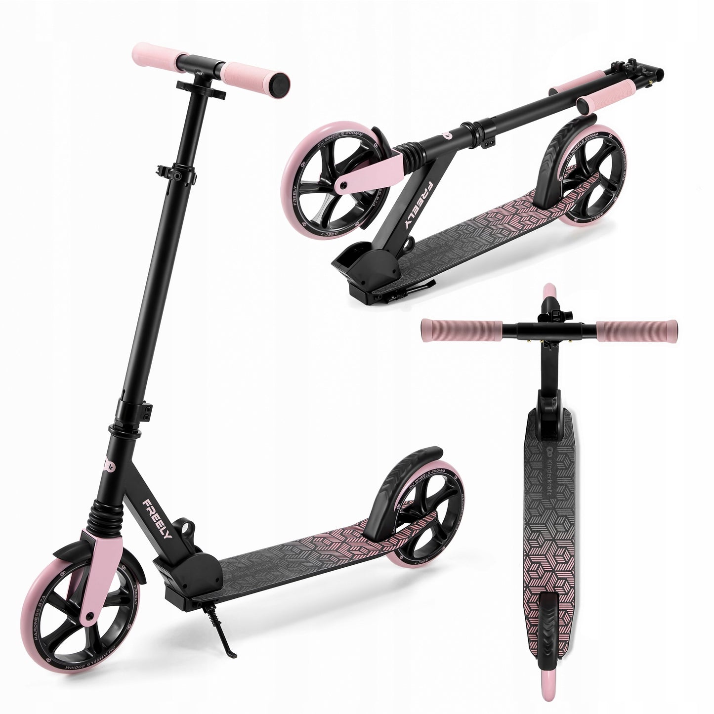 Miesto paspirtukas vaikams ir suaugusiems, sulankstomas iki 100kg, rožinis, FREELY KINDERKRAFT