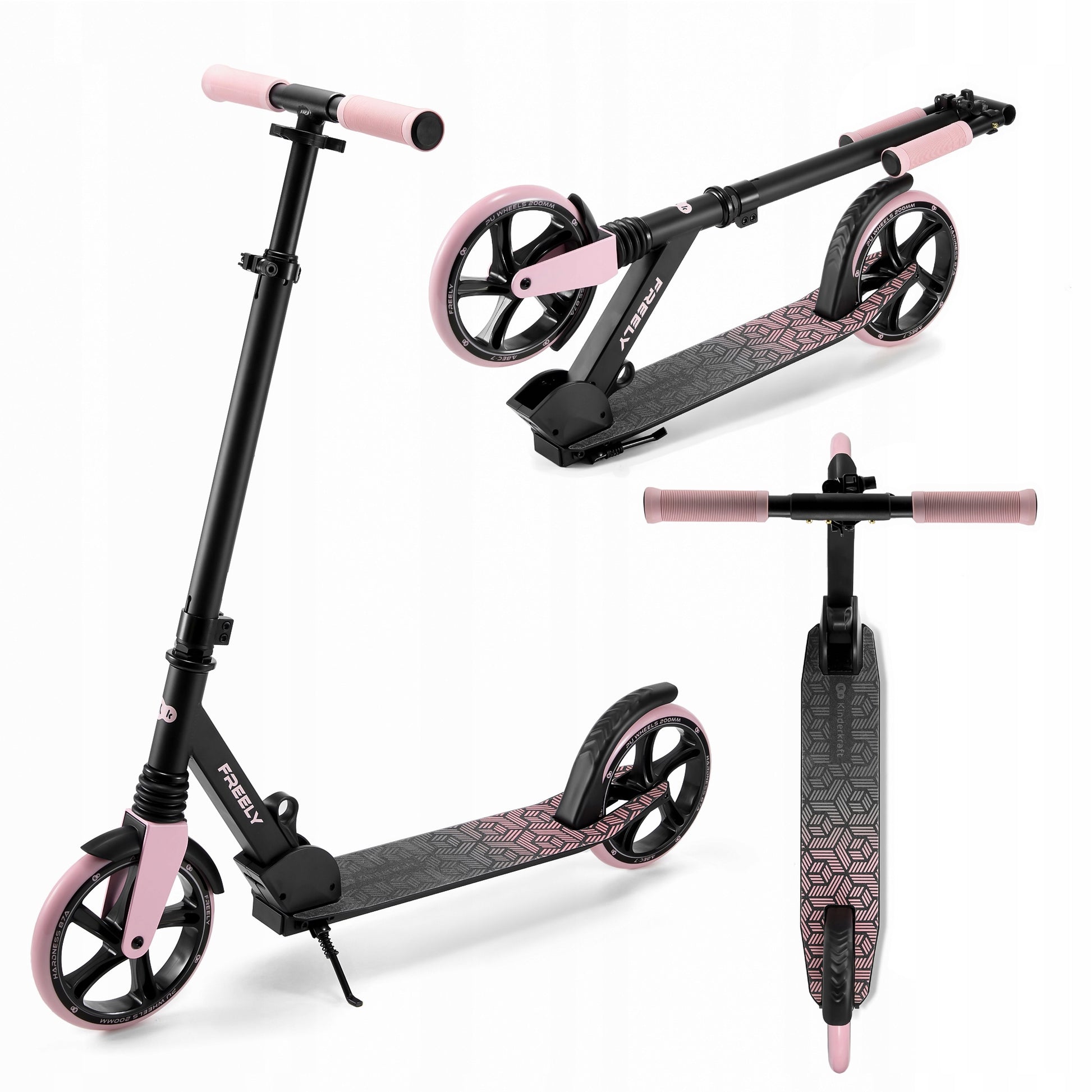 Miesto paspirtukas vaikams ir suaugusiems, sulankstomas iki 100kg, rožinis, FREELY KINDERKRAFT