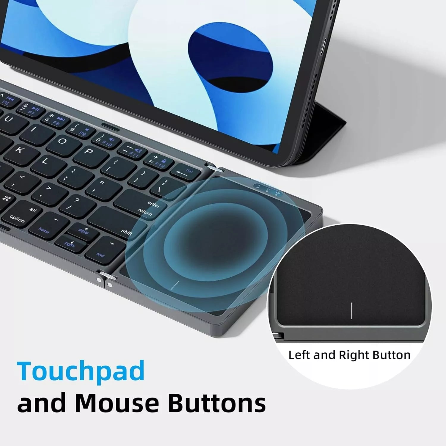 Sulankstoma belaidė „Bluetooth“ klaviatūra su lietimui jautriu skydeliu, QWERTY, tamsiai pilka