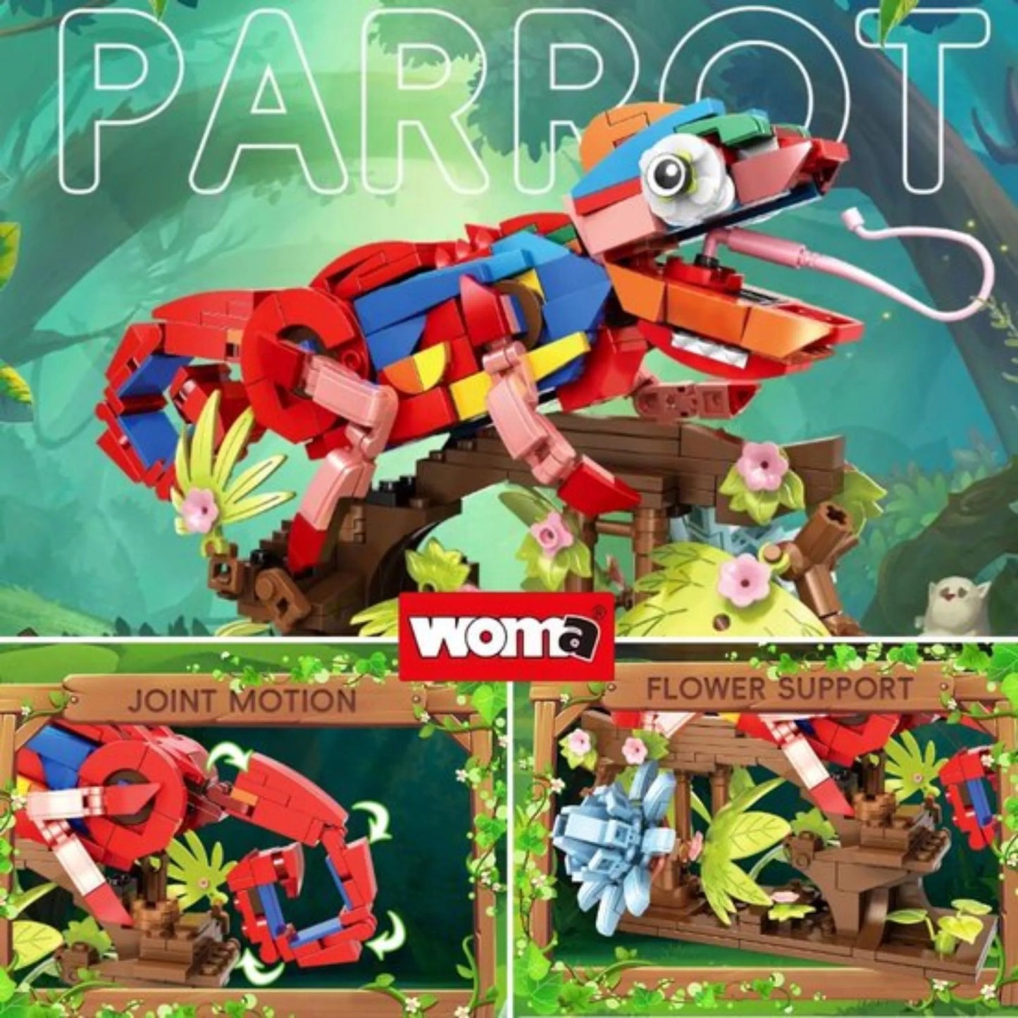 Konstrukciniai 3in1 kaladėlės Papūga Chameleon Krabas Creator rinkinys 538 detalės
