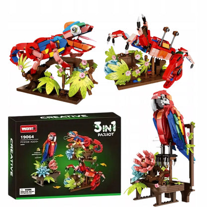 Konstrukciniai 3in1 kaladėlės Papūga Chameleon Krabas Creator rinkinys 538 detalės