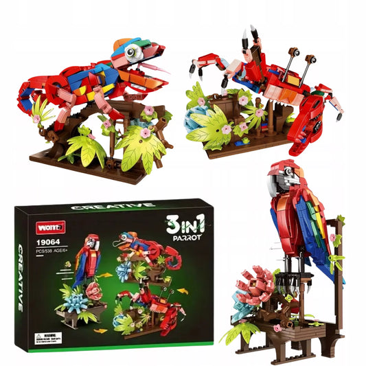 Konstrukciniai 3in1 kaladėlės Papūga Chameleon Krabas Creator rinkinys 538 detalės